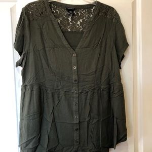 Torrid Lace Detail Short Sleeve V Neck Tunic Top